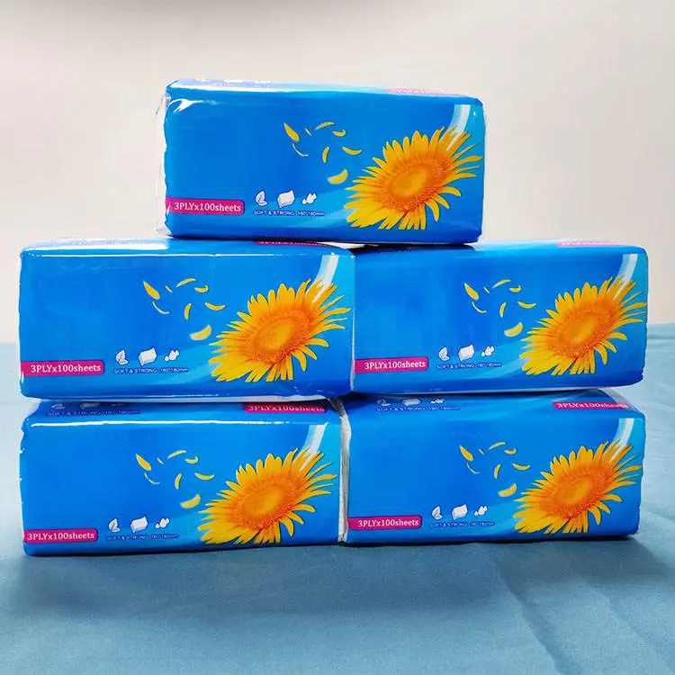 Virgin Wood Pulp 3 Ply 100 Sheet V Fold Facial Tissue Paper